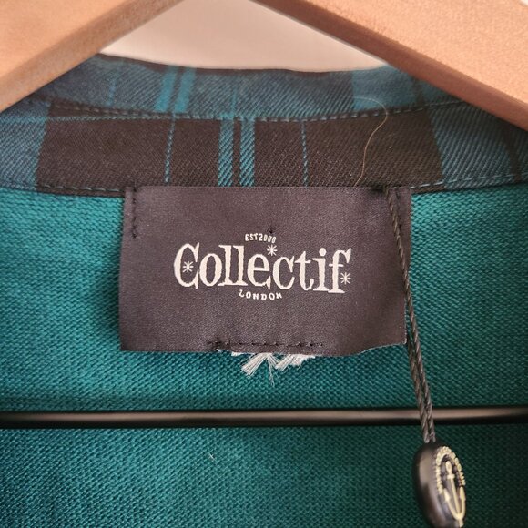 NWT Collectif Millicent Slither Peter Pan Collar Green Plaid Holiday Academia - Picture 10 of 12